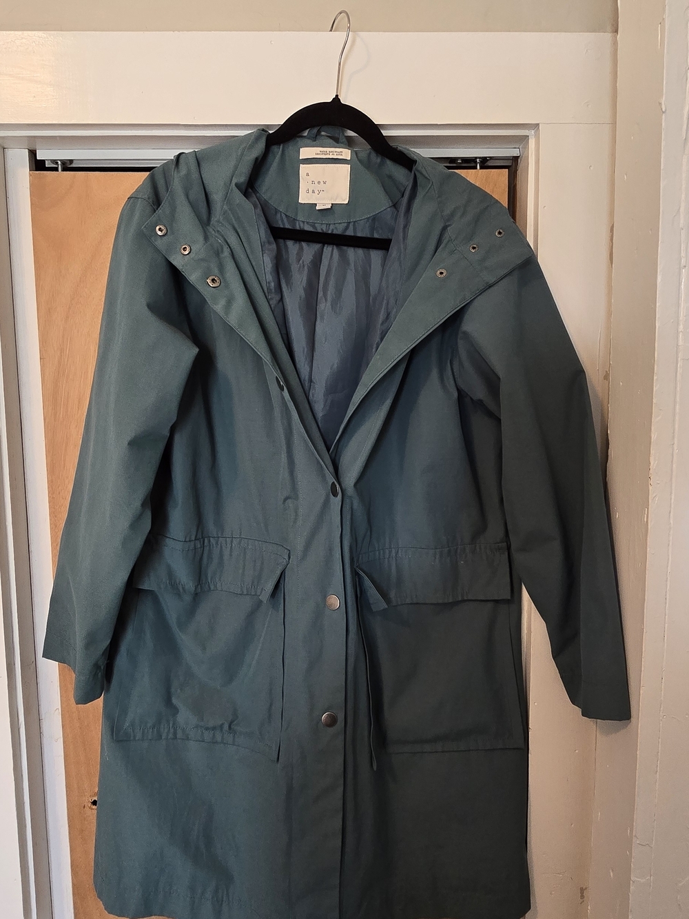 a new day Teal Hooded Trench Coat